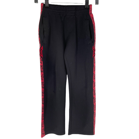 Tap Out Boys Trouser Sweatpants Side Stripe Elastic Waist Size F Black/Red - Picture 1 of 8